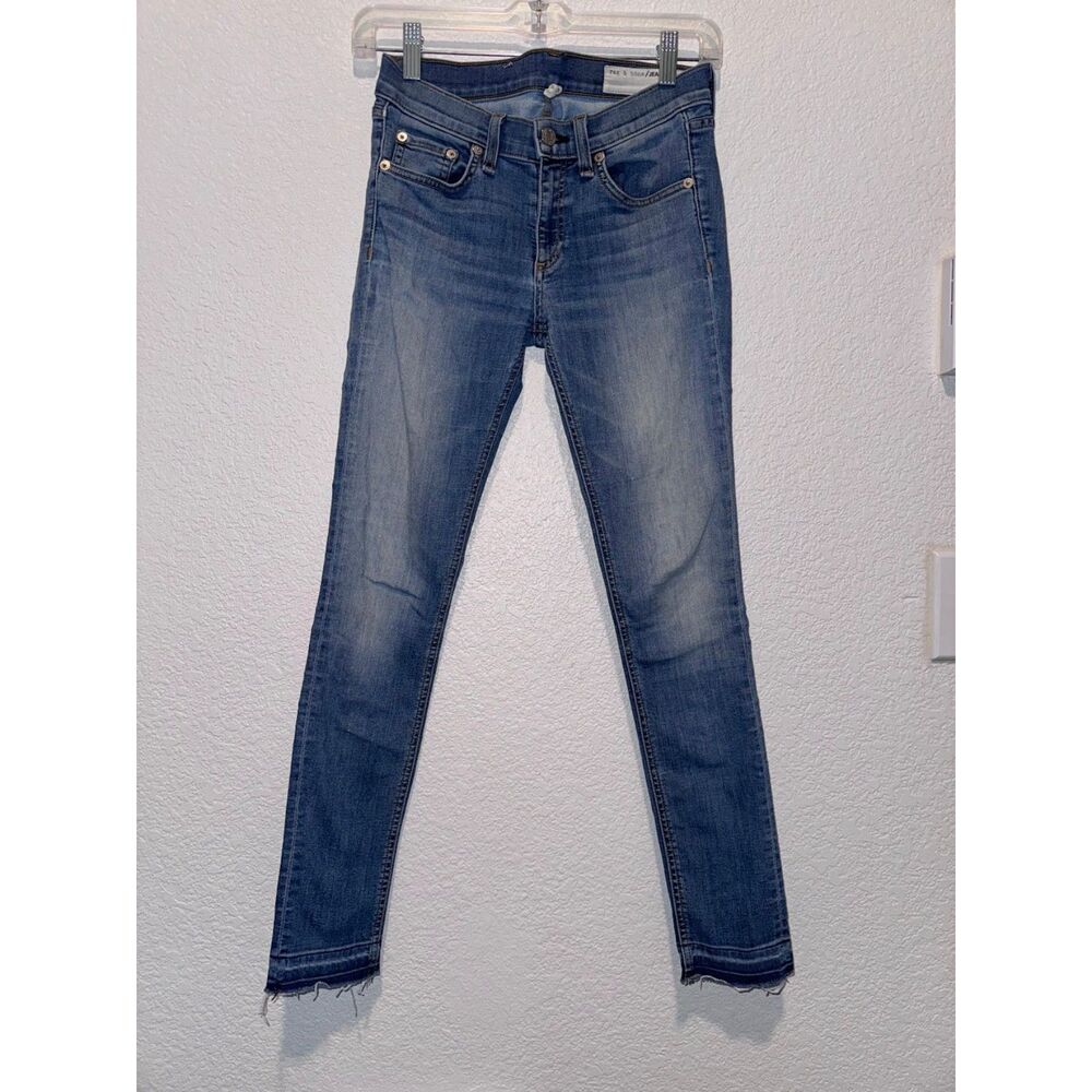 Rag & Bone/JEAN Ankle Skinny Jeans Size 26 Blue Wash Raw Frayed Hem